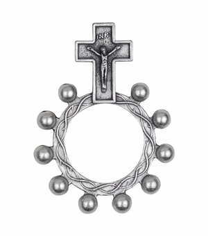 Silver Plated Crucifix Rosary Ring/Finger Rosary