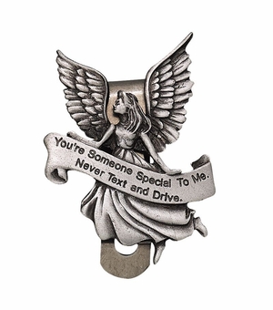Someone Special Please Don't Text and Drive Guardian Angel Fine Pewter Visor Clip