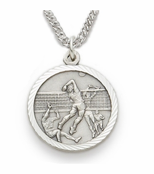 Sterling Silver Boy's Volleyball Medal, St. Christopher on  back