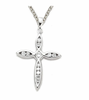 Sterling Silver Cross Necklace in a Bow Design with CZ  Stones
