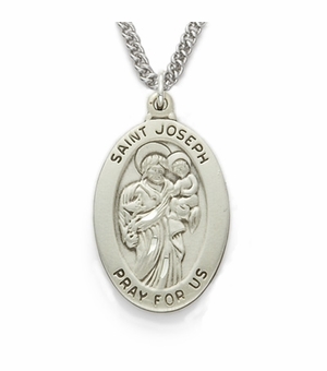 Sterling Silver Engraved Oval St. Joseph Medal on 24" Chain