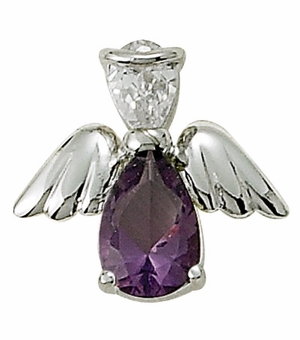 Sterling Silver February Amethyst Birthstone Angel Wing Pin