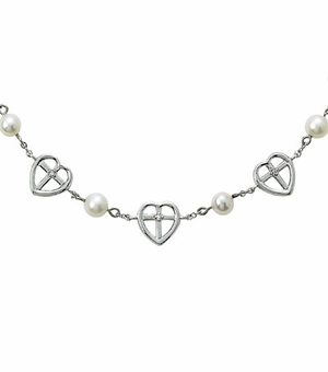 Sterling Silver Heart Necklace with Crystal CZ Stone Heart/Cross & Pearls