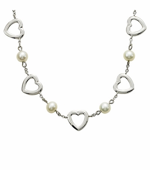 Sterling Silver Heart Necklace with Freshwater Pearls