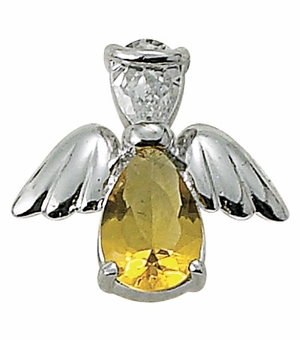 Sterling Silver November Topaz Birthstone Angel Wing Pin