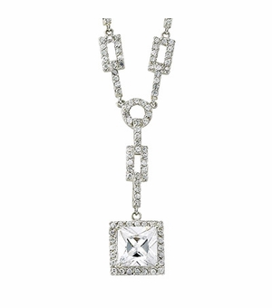 Sterling Silver Square CZ Stone Crystal Necklace