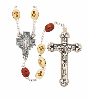 Wood Carved Cross Beads Rosary